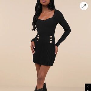 Lulu's Black Long Sleeve Dress with Gold Buttons